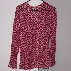 Banana Republic Red and White Patterned Women's Top